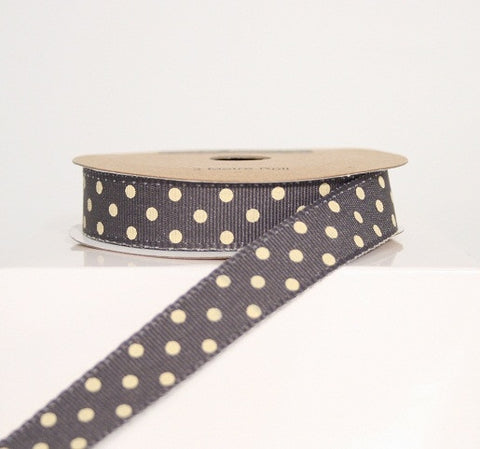 Slate Grey and White Dotty Ribbon (100M)