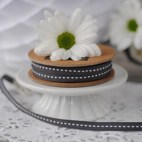 Narrow Slate Grey Stitched Ribbon 7mm (100M)