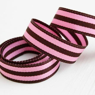 Bubble Gum Pink and Brown Stripe Grosgrain Ribbon (100M)