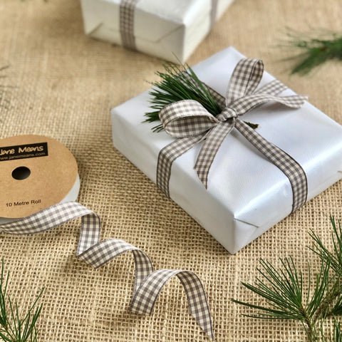 Grey Gingham Ribbon