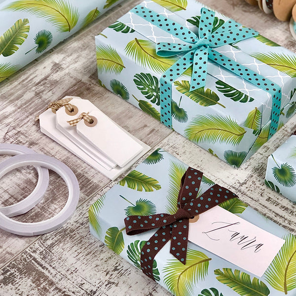 Reversible Tropical Leaves Gift Wrapping Set Jane Means Ltd