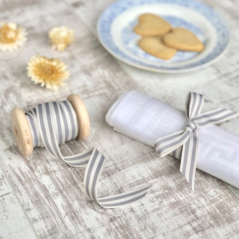 grey and white stripe ribbon