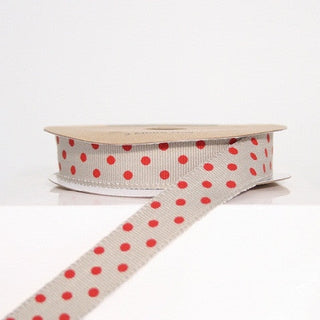 Grey and Red Dotty Ribbon (100M)