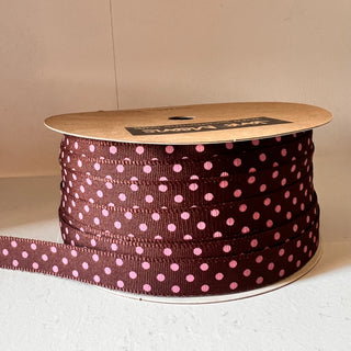 Chocolate Brown and Pink Dotty Ribbon 100M