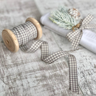 Grey Gingham Ribbon 10M