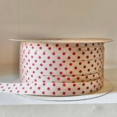 Cream and Raspberry Dotty Ribbon 100M