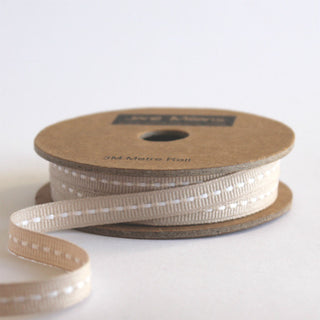 Narrow Beige Stitched Ribbon 7mm (100M)