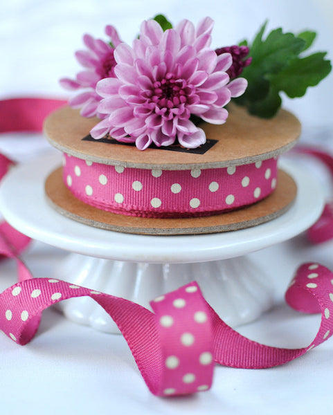 Raspberry and Cream Grey Dotty Ribbon – Jane Means Ltd