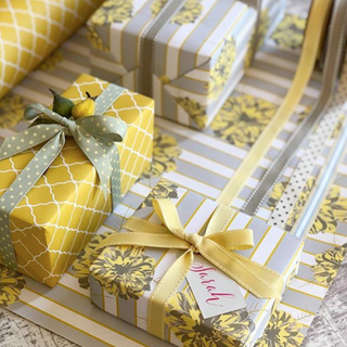 WHOLESALE Reversible Yellow + Grey Dahlia Gift Wrap