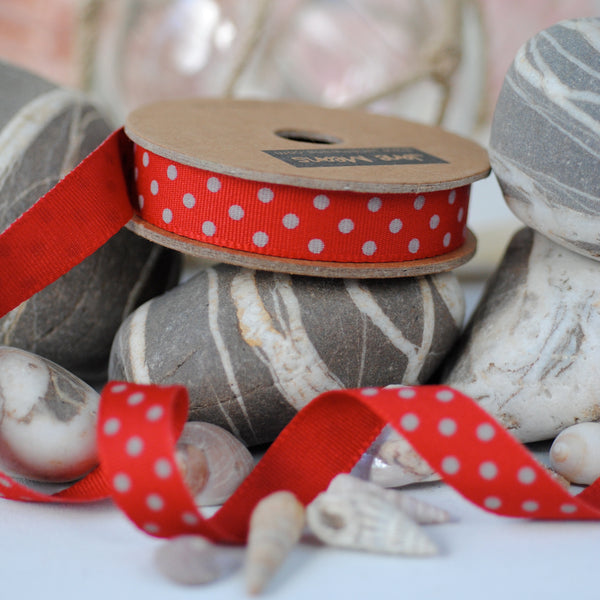 Red and Cream Grey Spotty Ribbon – Jane Means Ltd