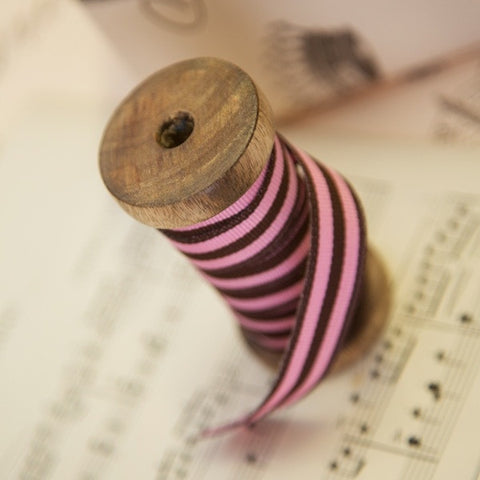 Hot Pink and Brown Stripe Grosgrain Ribbon (100M)