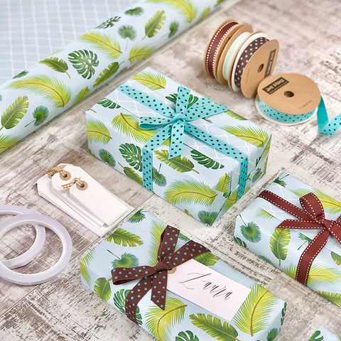 Reversible Tropical Leaves Gift Wrap