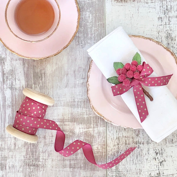 Raspberry and Cream Grey Dotty Ribbon – Jane Means Ltd